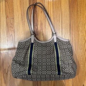 COACH signature Cs with navy and bright yellow/green stripe